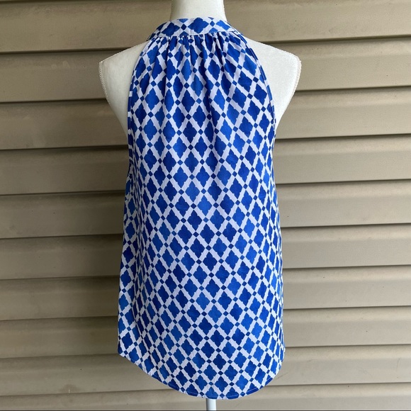 •Mudpie• Cobalt/White Patterned Sleeveless Blouse - Size Small - Picture 7 of 10